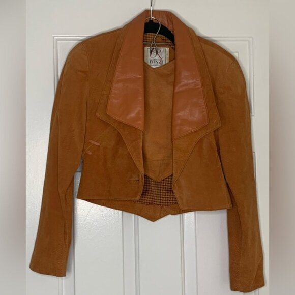 Vintage Rinzi International Collection 100% Leather Brown Suede Jacket & Top Set - Picture 1 of 15